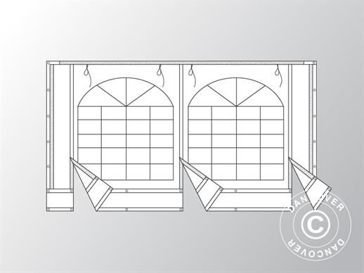 Endwall w/large window and wide door, 4 m, Flame retardant PVC, White