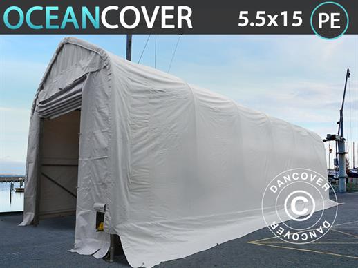 Tente de stockage Oceancover 5,5x15x4,1x5,3m, PE, Blanc