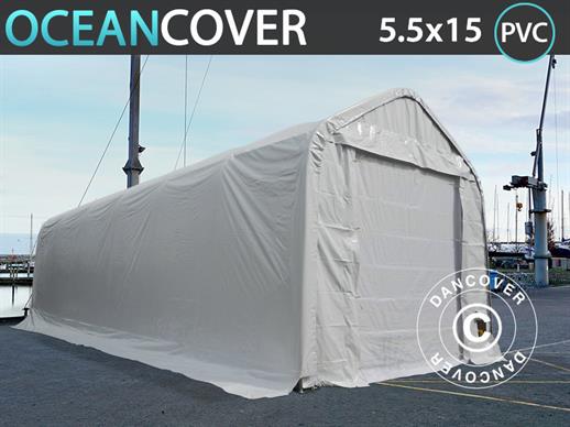 Tenda abrigo barco Oceancover 5,5x15x4,1x5,3m, PVC, Branco