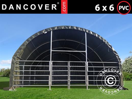 Abri pour bétail 6x6x3,7m, PVC, Vert Abri pour bétail 6x6x3,7m, PVC, Vert