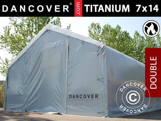 Carpa de almacén grande Titanium 7x14x2,5x4,2m, Blanco/Gris