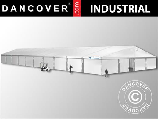 Hangar de stockage industriel Alu 20x50x9,04m avec porte coulissante, PVC, blanc