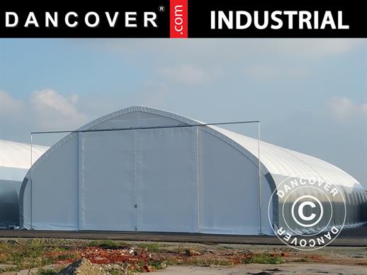 Storage shelter/arched tent 10x15x5.54 m w/sliding gate, PVC, White/Grey