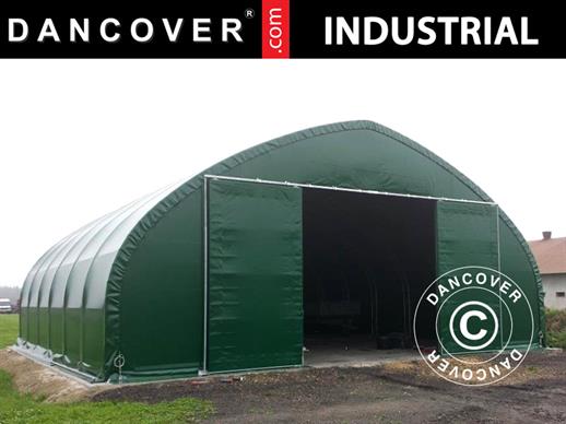 Storage shelter/arched tent 10x15x5.54 m w/sliding gate, PVC, Green