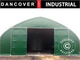 Tente de stockage/tunnel agricole 10x15x5,54m avec porte coulissante, PVC, Vert