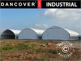 Capannone tenda/tunnel agricolo 15x15x7,42m con portone scorrevole, PVC, Bianco/Grigio