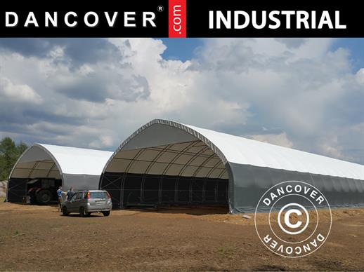 Tente de stockage, tunnel agricole 8x15x4,33m, PVC, Blanc/Gris Tente de stockage, tunnel agricole 8x15x4,33m, PVC, Blanc/Gris
