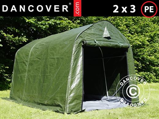 Carpa de almacenamiento PRO 2x3x2m PE, con cubierta de terreno, Verde/Gris Carpa de almacenamiento PRO 2x3x2m PE, con cubierta de terreno, Verde/Gris