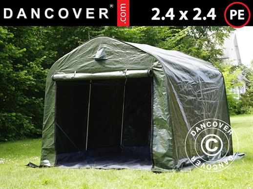 Carpa de almacenamiento PRO 2,4x2,4x2m PE, con cubierta de terreno, Verde/Gris