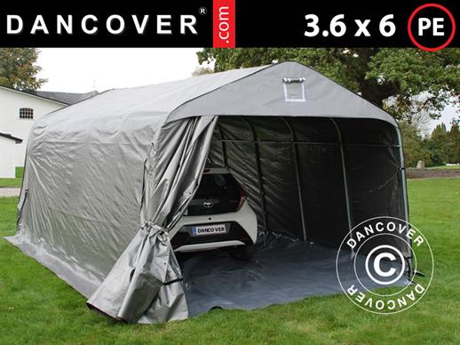 Garagem portátil PRO 3,6x6x2,7m em PE com cobertura de solo, Cinza Garagem portátil PRO 3,6x6x2,7m em PE com cobertura de solo, Cinza