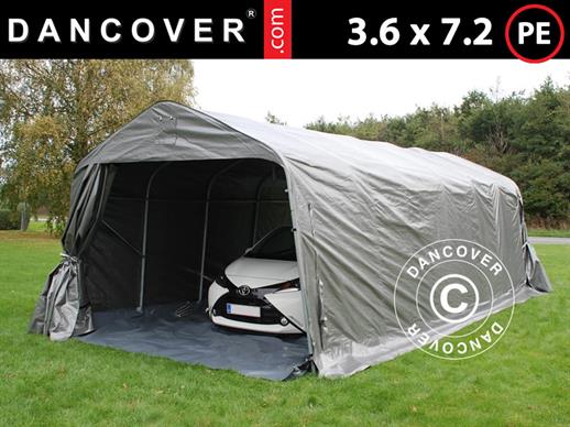 Portable garage PRO 3.6x7.2x2.68 m PE with ground cover, Grey