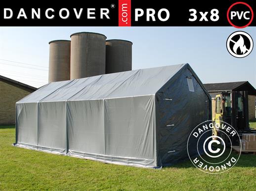 Opslagtent PRO 3x8x2x2,82m, PVC, Grijs