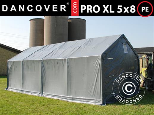 Storage shelter PRO 5x8x2.5x3.89 m, PE, Grey