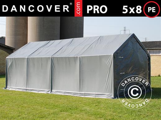 Capannone tenda PRO 5x8x2x3,39m, PE, Grigio