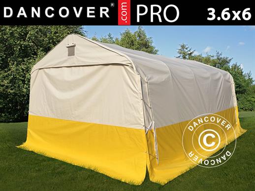 Tenda da lavoro/magazzino PRO 3,6x6x2,68m, PVC, Bianco/Giallo, Ritardante di fiamma