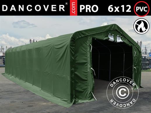 Carpa grande de almacén PRO 6x12x3,7m PVC con panel tragaluz de techo, Verde Carpa grande de almacén PRO 6x12x3,7m PVC con panel tragaluz de techo, Verde