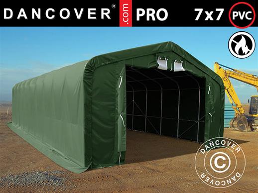 Carpa grande de almacén PRO 7x7x3,8m PVC con panel tragaluz de techo, Verde