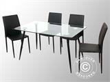 Ensemble table et chaises avec 1 table Bologna, transparent/chêne + 4 chaises Firenze, noir/noir
