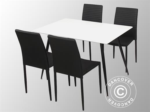 Ensemble table et chaises avec 1 table Siena, blanc/noir + 4 chaises Firenze, noir/noir
