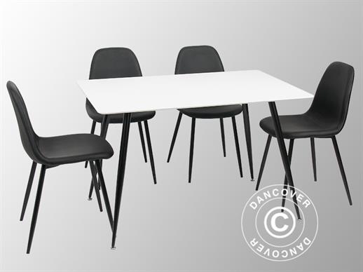 Ensemble table et chaises avec 1 table Siena, blanc/noir + 4 chaises Venezia noir/noir
