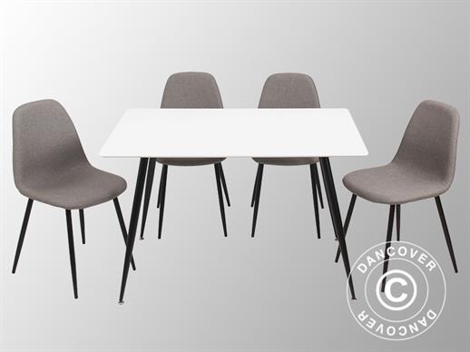 Ensemble table et chaises avec 1 table Siena, blanc/noir + 4 chaises Venezia, gris/noir
