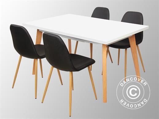 Ensemble table et chaises avec 1 table Roma, blanc/chêne + 4 chaises Napoli, noir/chêne
