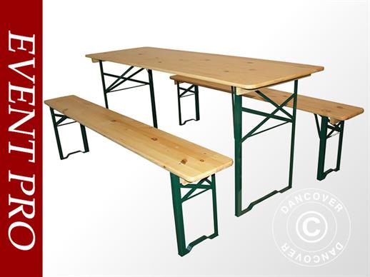 Ensemble table et bancs de brasserie PRO 180x60x78cm, Bois clair