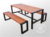 Tavolo da picnic con 2 panche, 166x70cm/150x30cm, Legno scuro/Nero