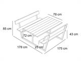 Table de pique-nique avec dossier, 1,8x1,75m, Noir