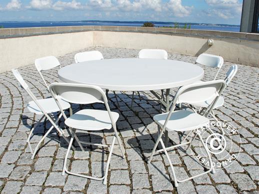 Składany stół 154 cm + 8 Krzesła składane, Jasny szary/Biały