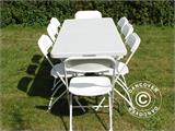 Pacchetto party, 1 tavolo pieghevole PRO (182cm) + 8 sedie, Grigio chiaro/Bianco