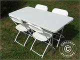 Parti forfait, 1 table pliante (150 cm) + 4 chaises pliantes, Gris clair/Blanc