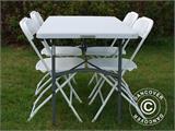 Juhlapaketti, 1 kokoontaitettava pöytä (150 cm) + 4 tuolit, Vaalean harmaa/Valkoinen