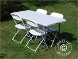 Party package, 1 folding table (150 cm) + 4 chairs, Light grey/White