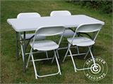 Conjunto para fiesta, 1 mesa plegable (150 cm) + 4 sillas, Gris claro/Blanco