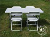 Parti forfait, 1 table pliante (150 cm) + 4 chaises pliantes, Gris clair/Blanc