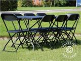 Conjunto para fiesta, 1 mesa plegable PRO (182cm) + 8 sillas, Negro