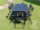 Conjunto para fiesta, 1 mesa plegable PRO (182cm) + 8 sillas, Negro