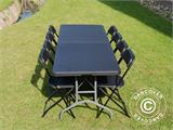 Conjunto para fiesta, 1 mesa plegable PRO (242cm) + 8 sillas, Negro