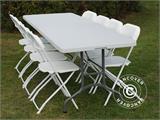 Conjunto para fiesta, 1 mesa plegable PRO (242cm) + 8 sillas, Gris claro/Blanco
