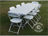 Party package, 1 folding table PRO (242 cm) + 8 chairs, Light grey/White