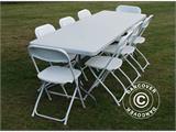 Parti forfait, 1 table pliante PRO (242cm) + 8 chaises pliantes, Gris clair/Blanc