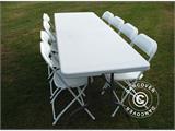 Juhlapaketti, 1 kokoontaitettava pöytä PRO (242cm) + 8 tuolit, Vaalean harmaa/Valkoinen