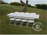 Conjunto para fiesta, 1 mesa plegable PRO (242cm) + 8 sillas, Gris claro/Blanco