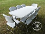 Conjunto para fiesta, 1 mesa plegable PRO (182cm) + 8 sillas, Gris claro/Blanco