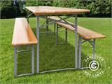 Ensemble table et bancs de brasserie, 220x60x76 cm, bois clair