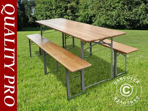 Ensemble table et bancs de brasserie 220x60x76 cm, Bois clair