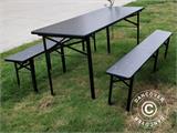 Ensemble table et chaises de brasserie 220x60x76cm, noir