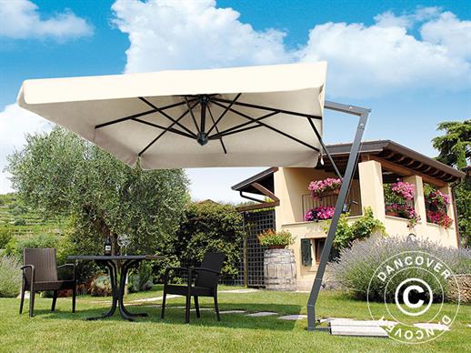 Zwevende parasol Napoli Braccio met volant 3x3m, Ecru