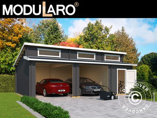 Wooden double garage/carport Vaasa, 7.8x5.2x3.21 m, 44 mm, Dark grey